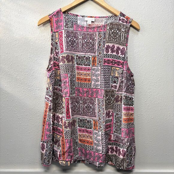 J. Jill Multicolored Paisley Patchwork Sleeveless Tank Blouse Size Large - Picture 1 of 6